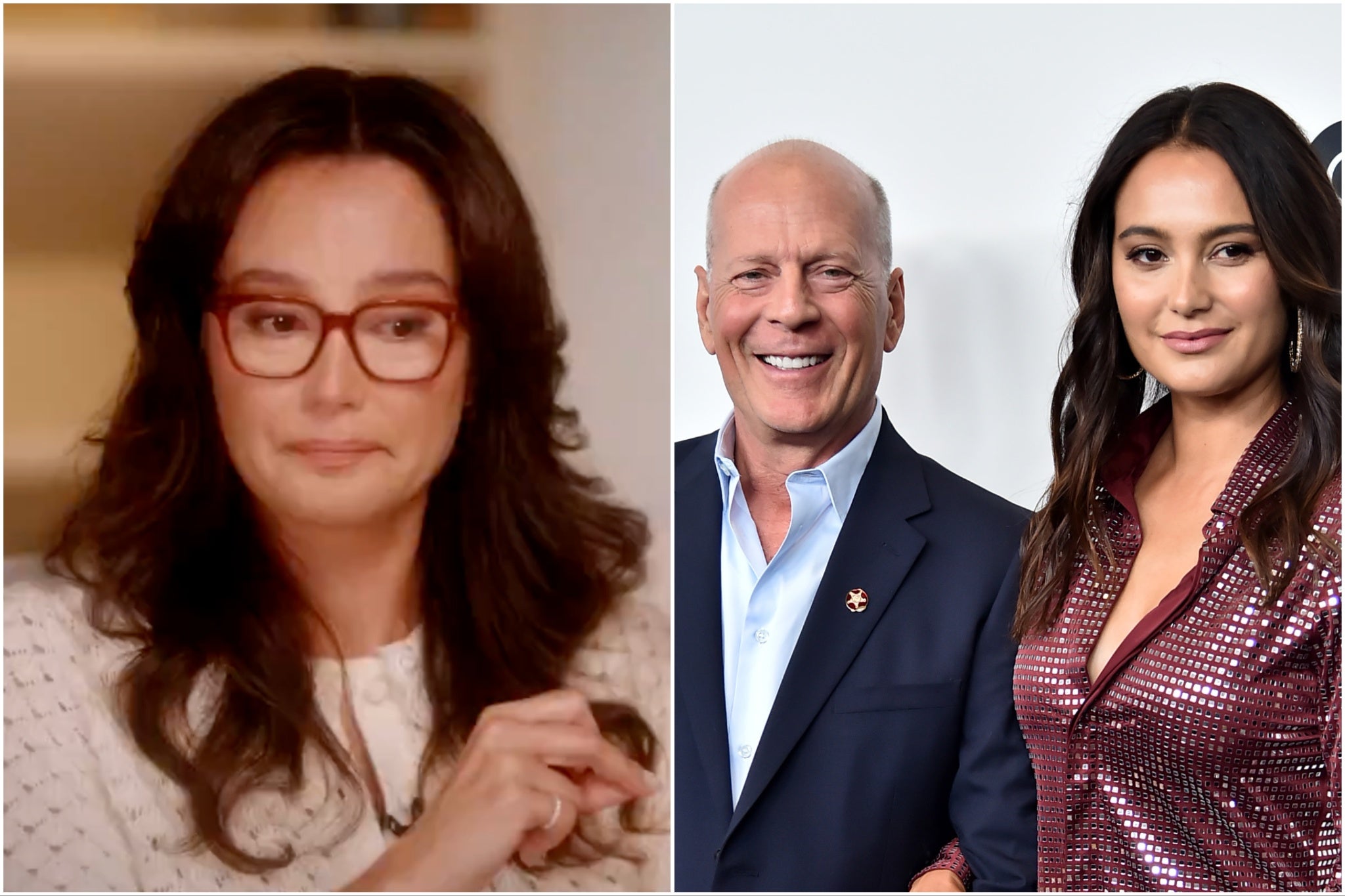Emma Heming Willis habla sobre la demencia de Bruce con Diane Sawyer en el especial de ABC ‘Emma & Bruce Willis: The Unexpected Journey’ (izquierda)