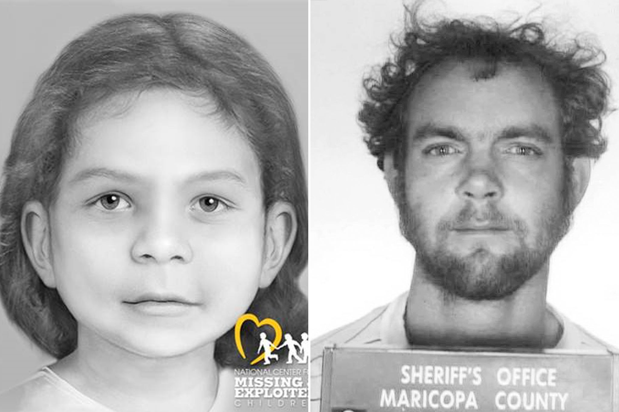 Representación aproximada de Rea Rasmussen (izquierda), identificada como la cuarta víctima de los asesinatos de Bear Brook, perpetrados por su padre Terry Rasmussen (derecha) en Nuevo Hampshire, EE. UU.