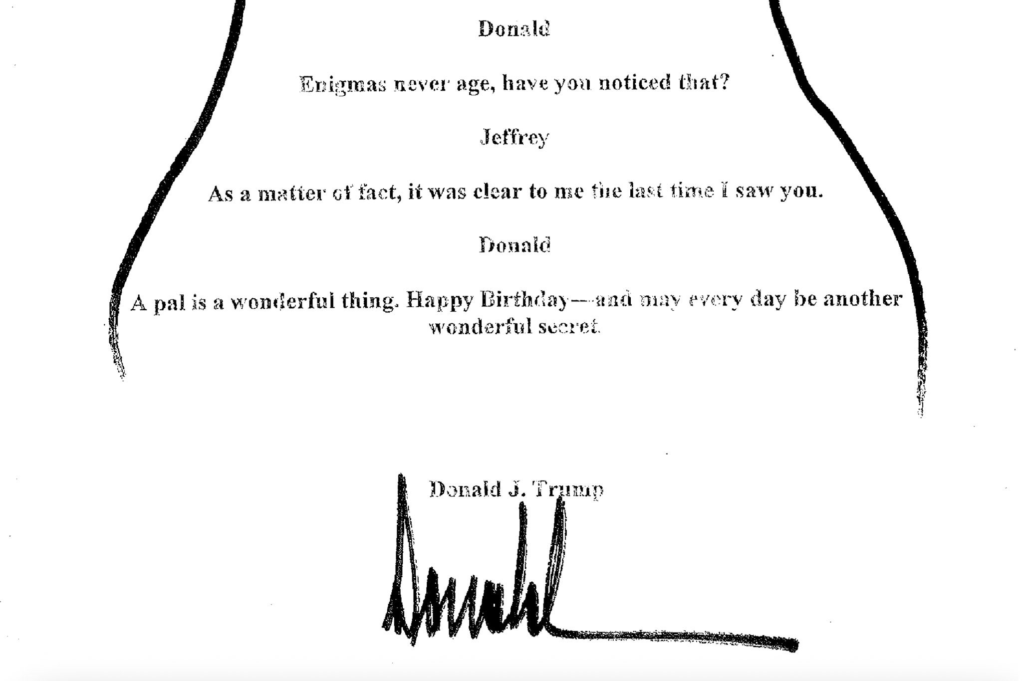 La carta apareció en el libro de cumpleaños de Epstein, divulgado el lunes por el Comité de Supervisión de la Cámara de Representantes