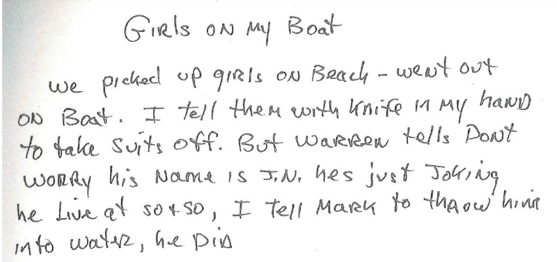Una nota manuscrita titulada “Girls on my Boat” incluida en la sección “Brooklyn” del libro de cumpleaños de Epstein