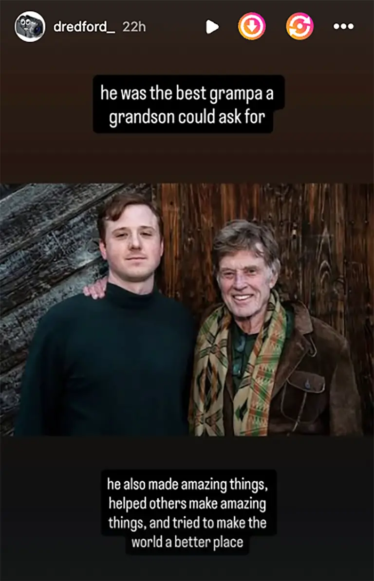 Uno de los nietos de Robert Redford, Dylan, le rindió homenaje en Instagram tras su muerte