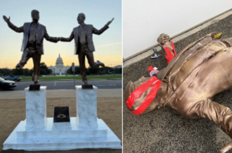 Los organizadores detrás de la estatua que muestra al presidente Trump y al difunto delincuente sexual Jeffrey Epstein tomados de la mano afirmaron haber obtenido un nuevo permiso tras su retiro inicial, pero aseguran que dicho permiso fue revocado nuevamente “sin explicación”