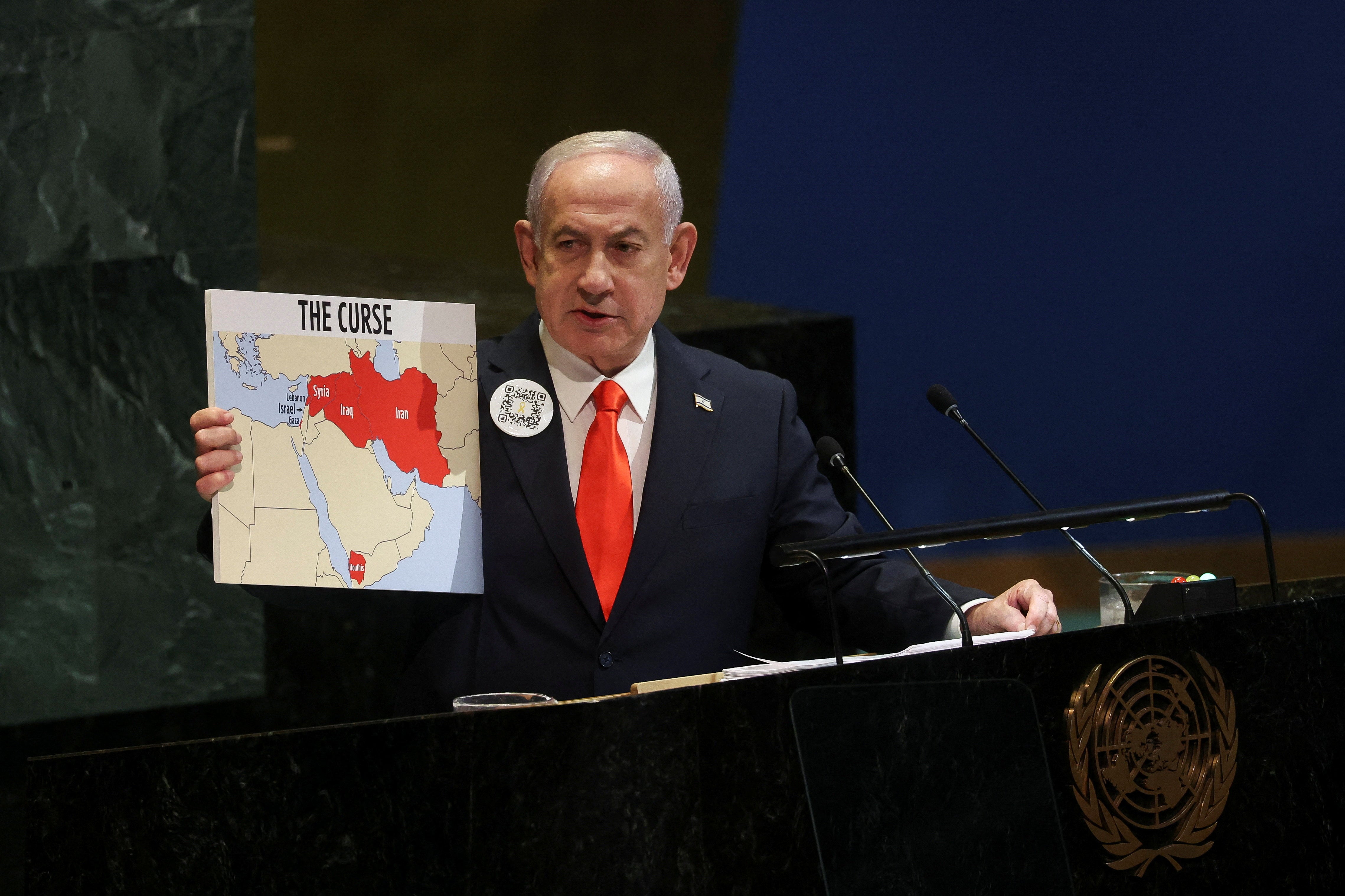 El primer ministro israelí, Benjamín Netanyahu, se dirige a la Asamblea General de la ONU