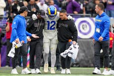 El receptor de los Rams, Puka Nacua, sale del juego contra los Ravens por una lesión en el pie