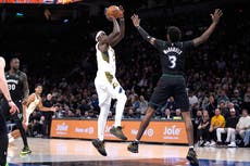 Timberwolves vencen a pesar de salida temprana de Edwards 114-110 a unos Pacers diezmados