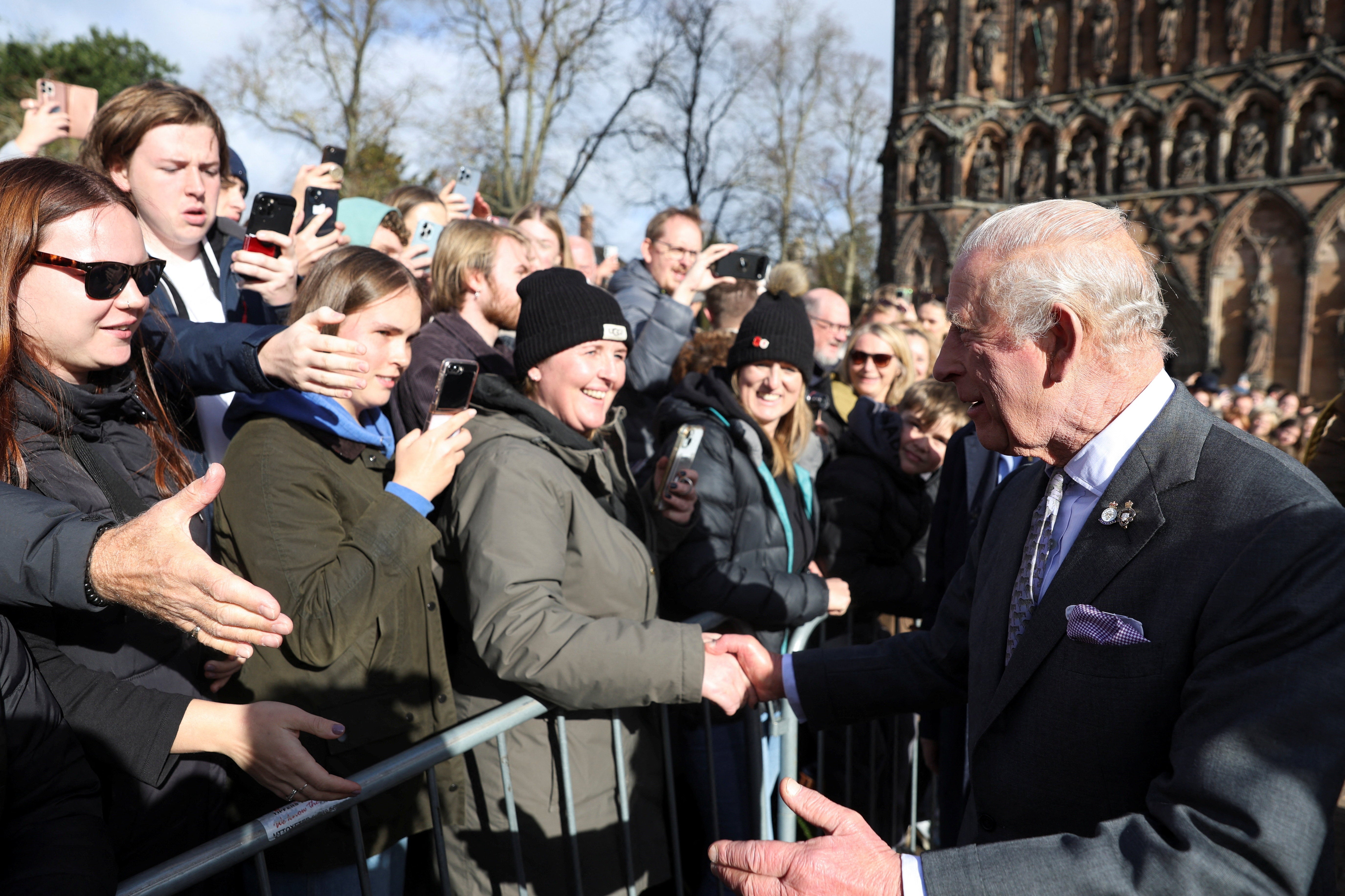 Charles meeting members of the public during his visit to Lichfield Cathedral (Temilade Adelaja/PA)