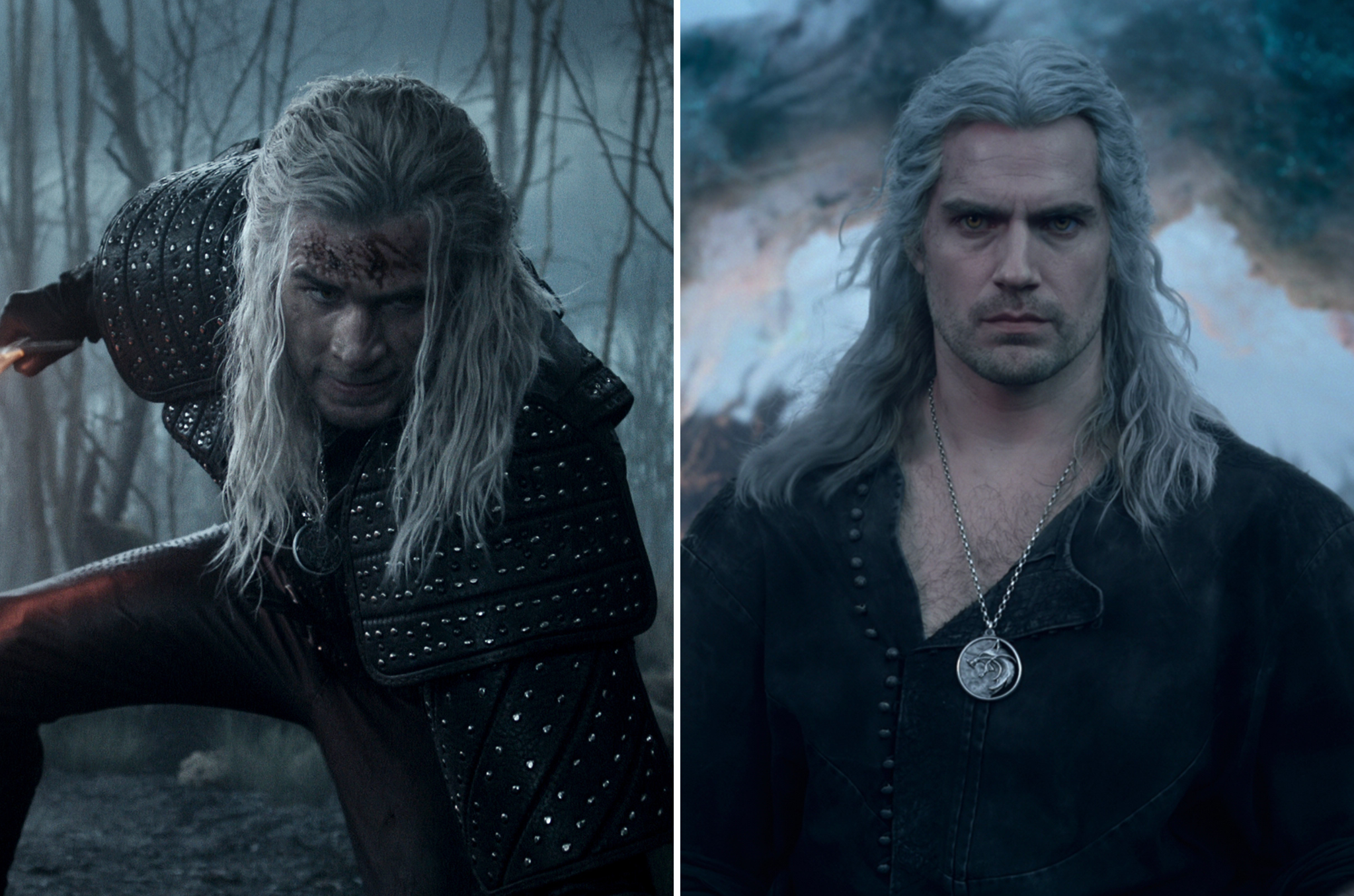 Liam Hemsworth (izquierda) sustituye a Henry Cavill (derecha) como Geralt de Rivia en la cuarta temporada de ‘The Witcher’