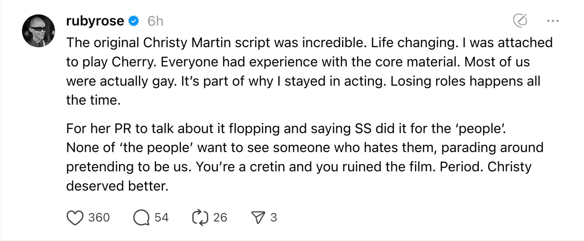 Ruby Rose afirma que en un principio iba a interpretar a Christy Martin