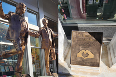 La estatua de Trump y Epstein tomados de la mano reaparece en Washington