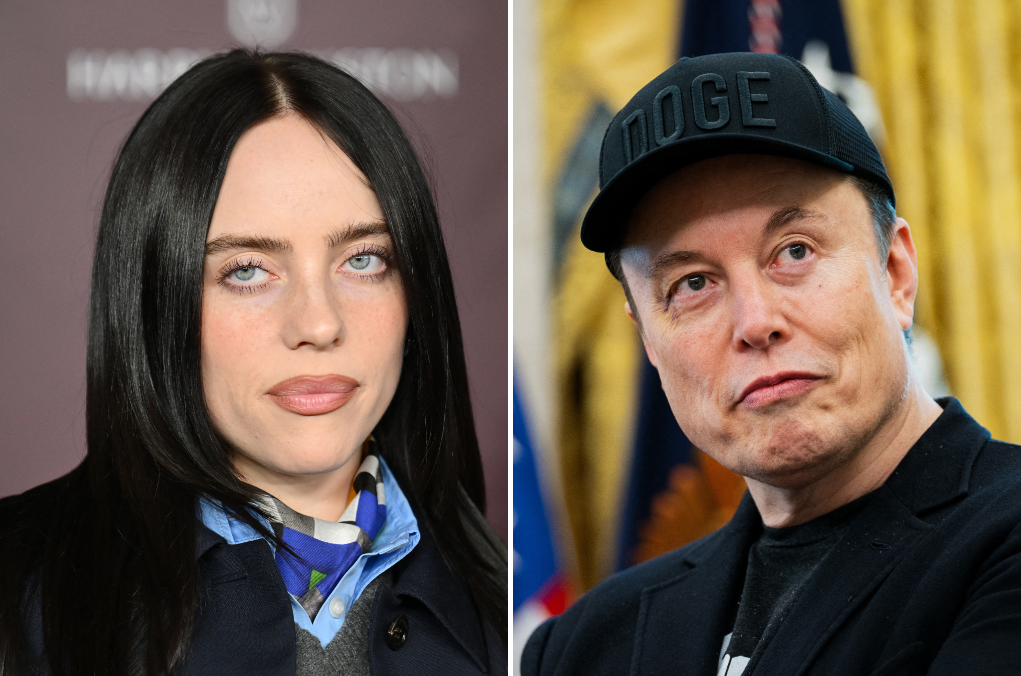 Billie Eilish (izquierda) tachó a Elon Musk de “cobarde patético”