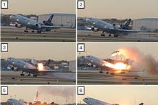 Dramáticas imágenes muestran el motor de un avión de UPS envuelto en llamas