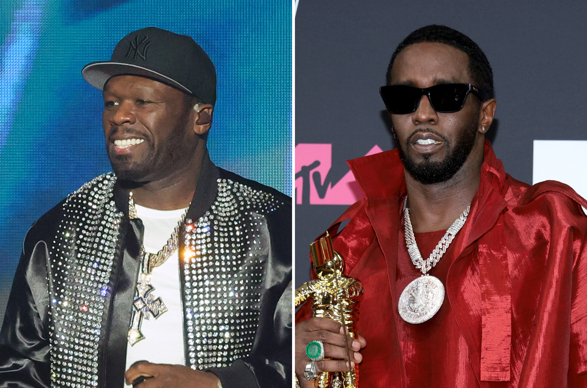 50 Cent (izquierda) mantiene una larga y amarga disputa con Sean “Diddy” Combs (derecha) desde el 2001