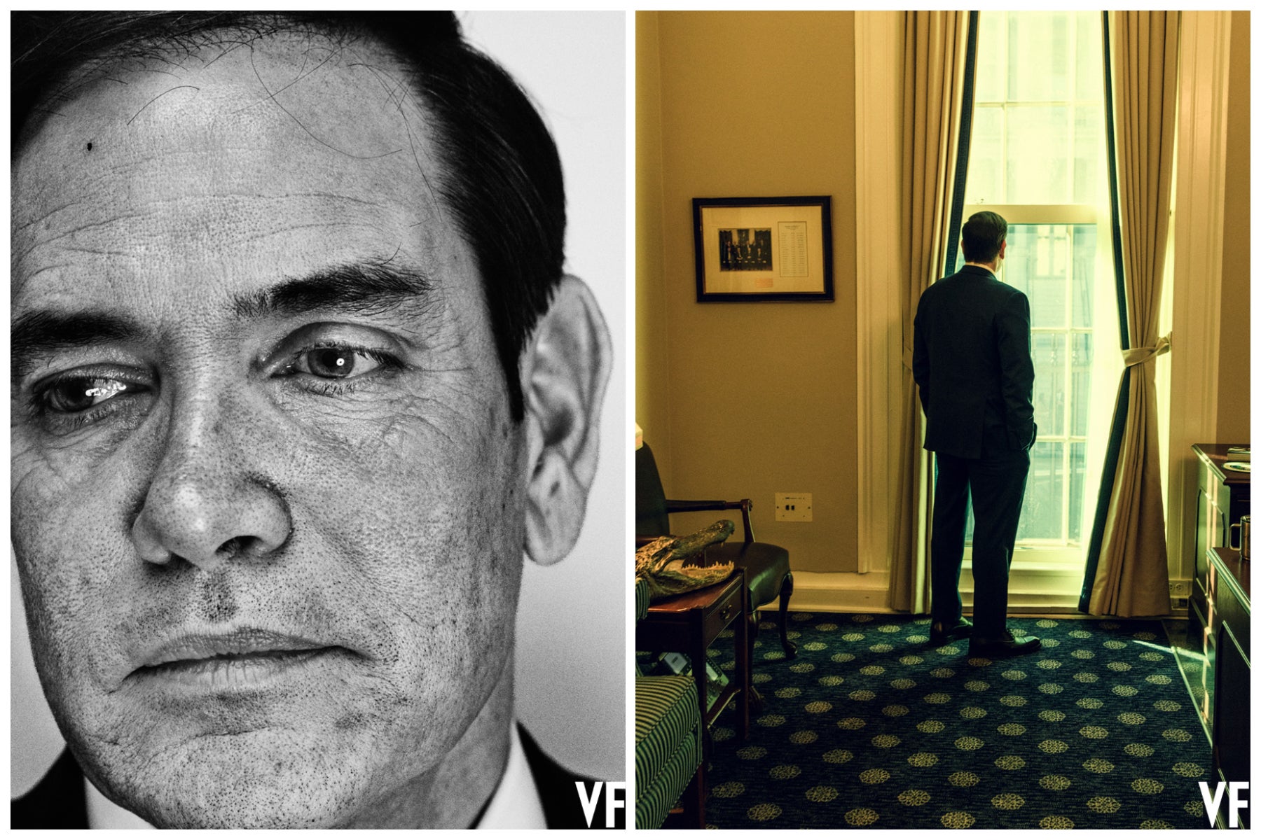 Además del retrato de Marco Rubio (izquierda), Anderson tomó una foto cándida del secretaria de Estado (derecha) que se utilizó en el artículo de Vanity Fair