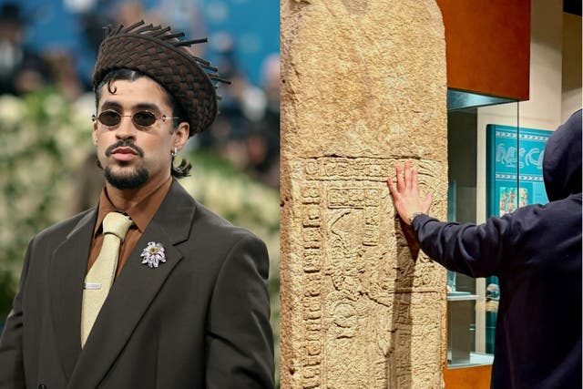 <p>Bad Bunny compartió una foto suya tocando un artefacto de museo durante su viaje a México</p>