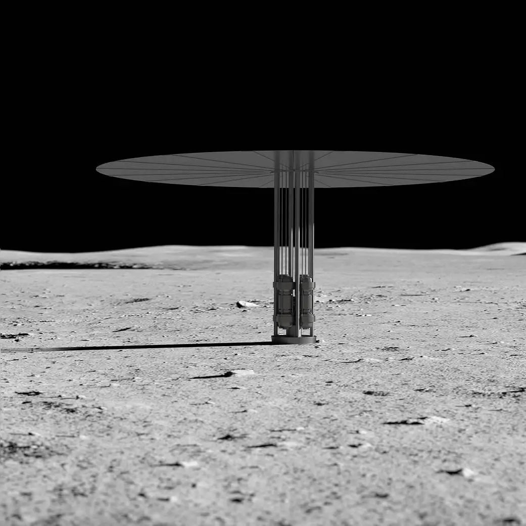 Un concepto artístico muestra un sistema de energía de fisión en la superficie lunar