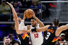 Pistons, líderes del Este, remontan y superan 108-105 a Suns con bajas