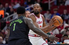 Durant se convierte en sexto anotador histórica de la NBA yRockets vencen 119-110 a Pelicans