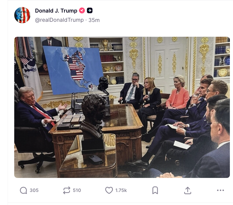 Una publicación de Truth Social de Trump continuó su troleo sobre Groenlandia