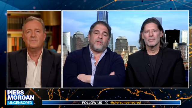 <p>Piers Morgan, Brett Ratner y el productor de 'Melania' Marc Beckman</p>