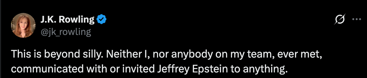 J. K. Rowling niega haber invitado “a nada” a Epstein