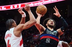 Cunningham anota 28 puntos; Pistons se sobreponen a suspensiones y aplastan a Raptors 113-95