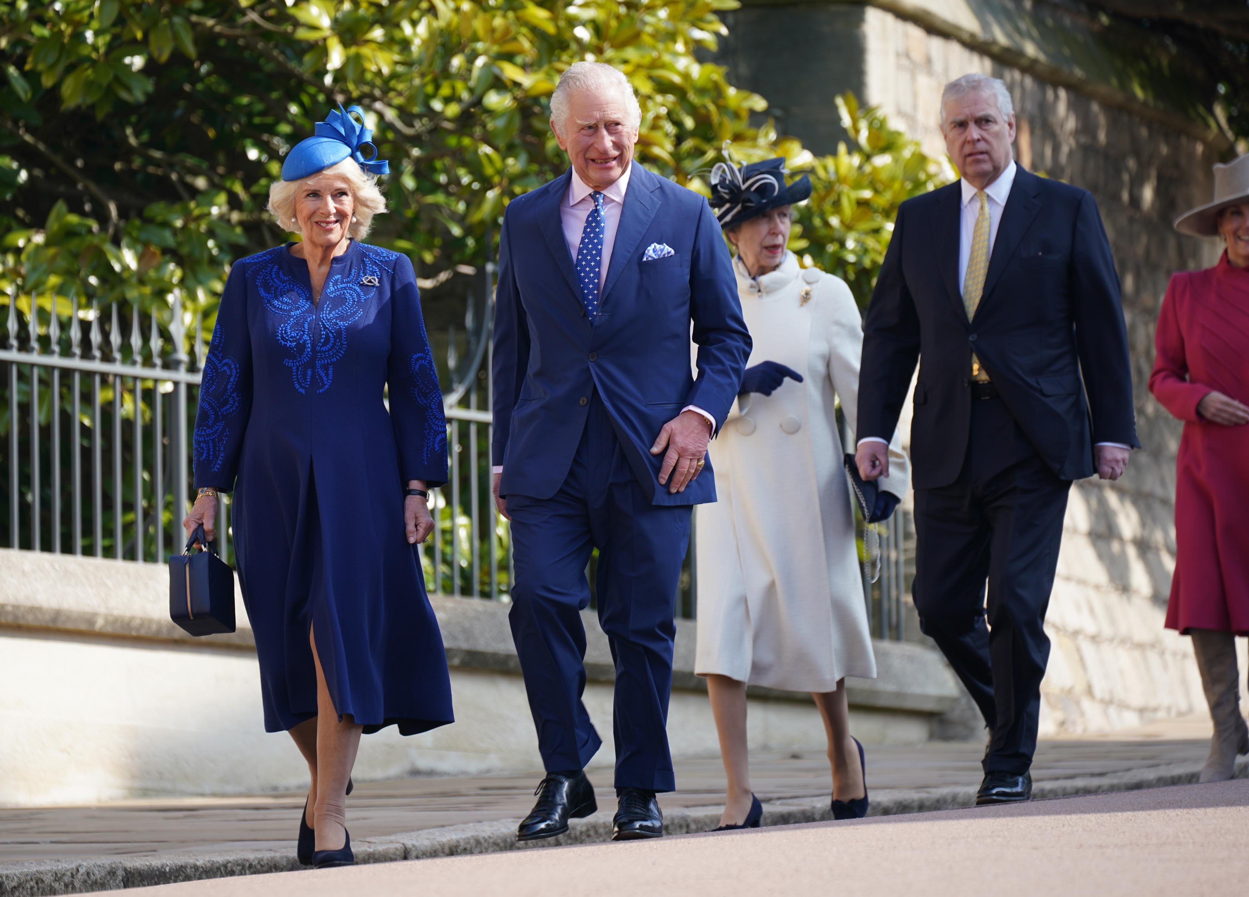 The King and Queen followed by the then-Duke of York on their way to church on Easter Sunday in 2023 (Yui Mok/PA)