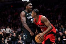 Gran clavada de Anthony Edwards ayuda a Timberwolves en triunfo 115-107 frente a Raptors