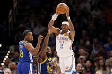 Gilgeous-Alexander anota 27 y Thunder vence a Warriors 104-97 para hilvanar 5ta victoria