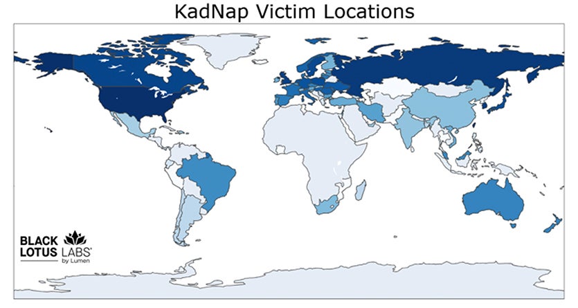 Mapa de localización de las víctimas de KadNap