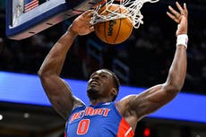 Duren anota 36 y Cunningham sale temprano por espasmos. Pistons vencen 130-117 a Wizards
