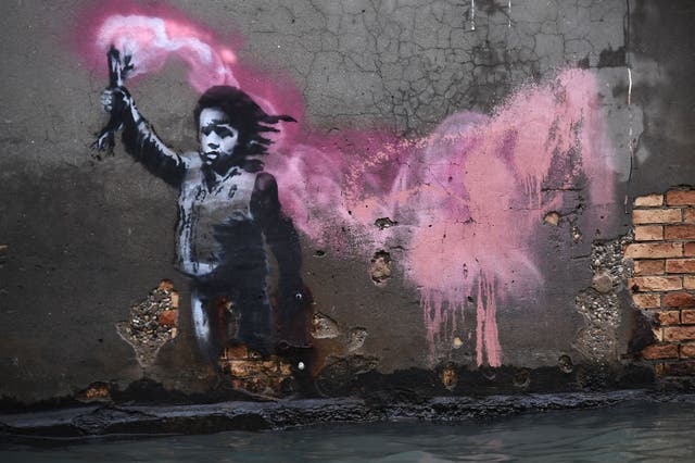 <p>Una obra del artista callejero Banksy en Venecia, 2019  </p>