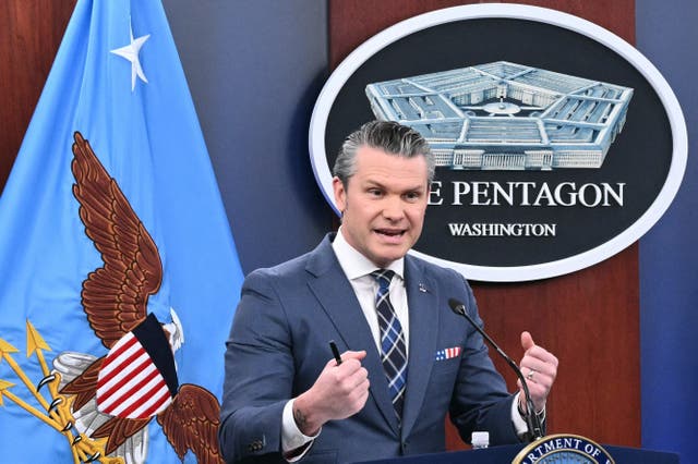 <p>El secretario de Defensa de EE. UU., Pete Hegseth, durante una conferencia de prensa en el Pentágono, en Washington D.C., el 19 de marzo de 2026  </p>