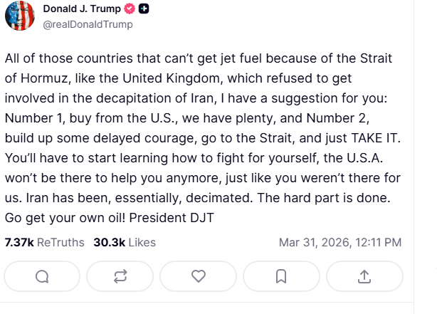 Trump blasted the UK for not backing him over the Strait of Hormuz