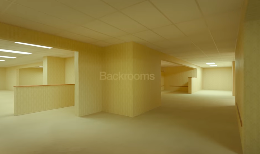 La idea de Backrooms surgió por primera vez cuando un usuario de 4chan compartió una fotografía de una gran sala estéril, con moqueta y luces fluorescentes, en un foro dedicado a lo paranormal
