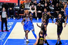 Con 28 puntos de Gilgeous-Alexander, Thunder apabulla 139-96 a Lakers