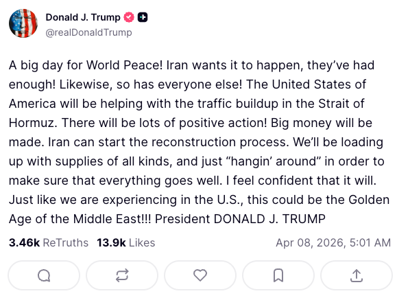 Donald Trump dice que EE. UU. ayudará a gestionar el tráfico en el estrecho