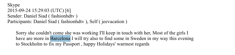 Un mensaje divulgado en los archivos del Departamento de Justicia sobre Jeffrey Epstein muestra a Daniel Siad haciendo referencia a jóvenes en Barcelona
