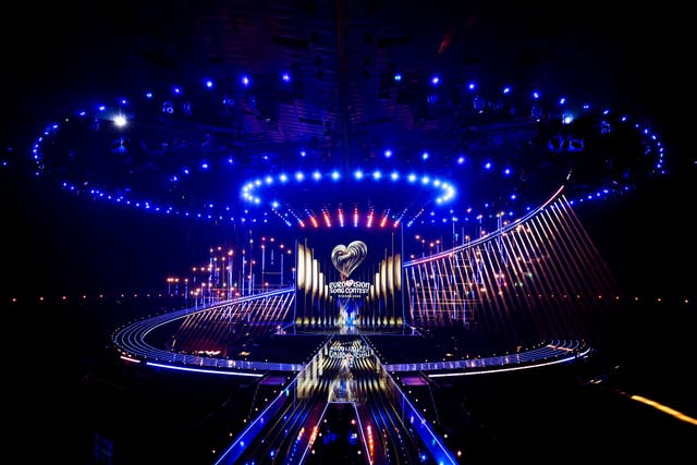<p>El escenario de Eurovisión en el Wiener Stadthalle de Viena, Austria</p>