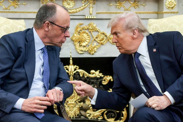 <p>El presidente Donald Trump y el canciller alemán Friedrich Merz se reúnen en el Despacho Oval</p>