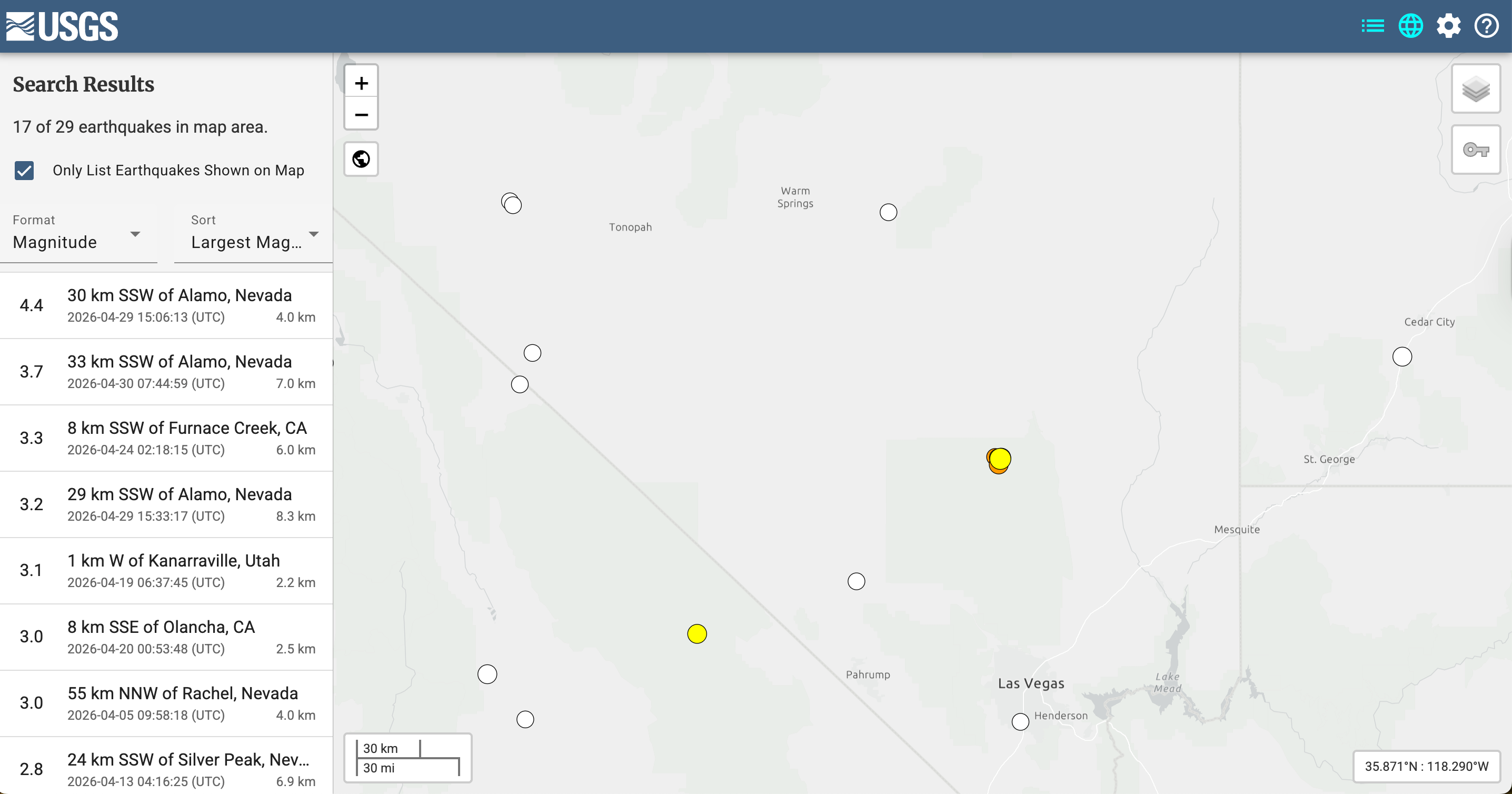 El sitio web del USGS muestra 17 terremotos registrados en la zona durante las últimas 24 horas