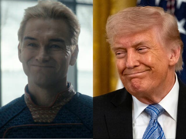 <p>Izquierda: Antony Starr en el papel de Homelander en la última temporada de la exitosa serie de Prime Video ‘The Boys’. Derecha: El presidente de Estados Unidos, Donald Trump, sonríe mientras participa en una cumbre sobre pequeñas empresas en el Salón Este de la Casa Blanca, en Washington, D.C., el 4 de mayo de 2026.</p>