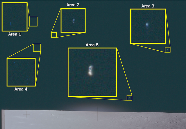 Cinco fenómenos no identificados avistados desde la superficie lunar durante la misión Apolo 12.