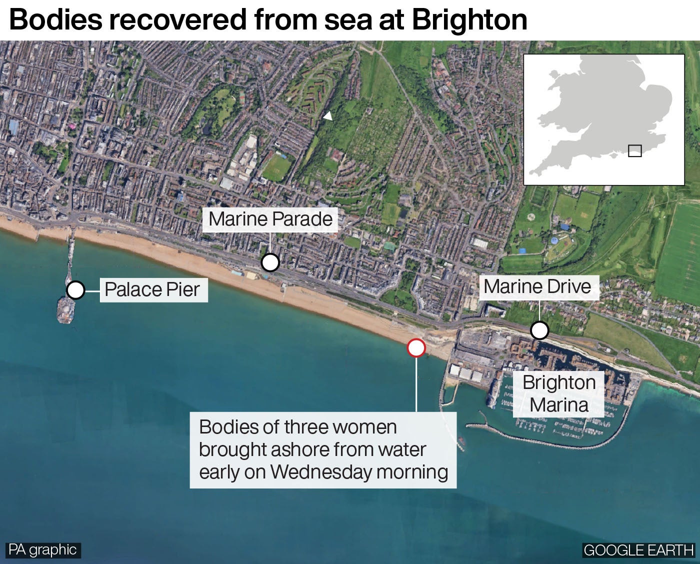 Los cuerpos fueron recuperados cerca de la marina Brighton