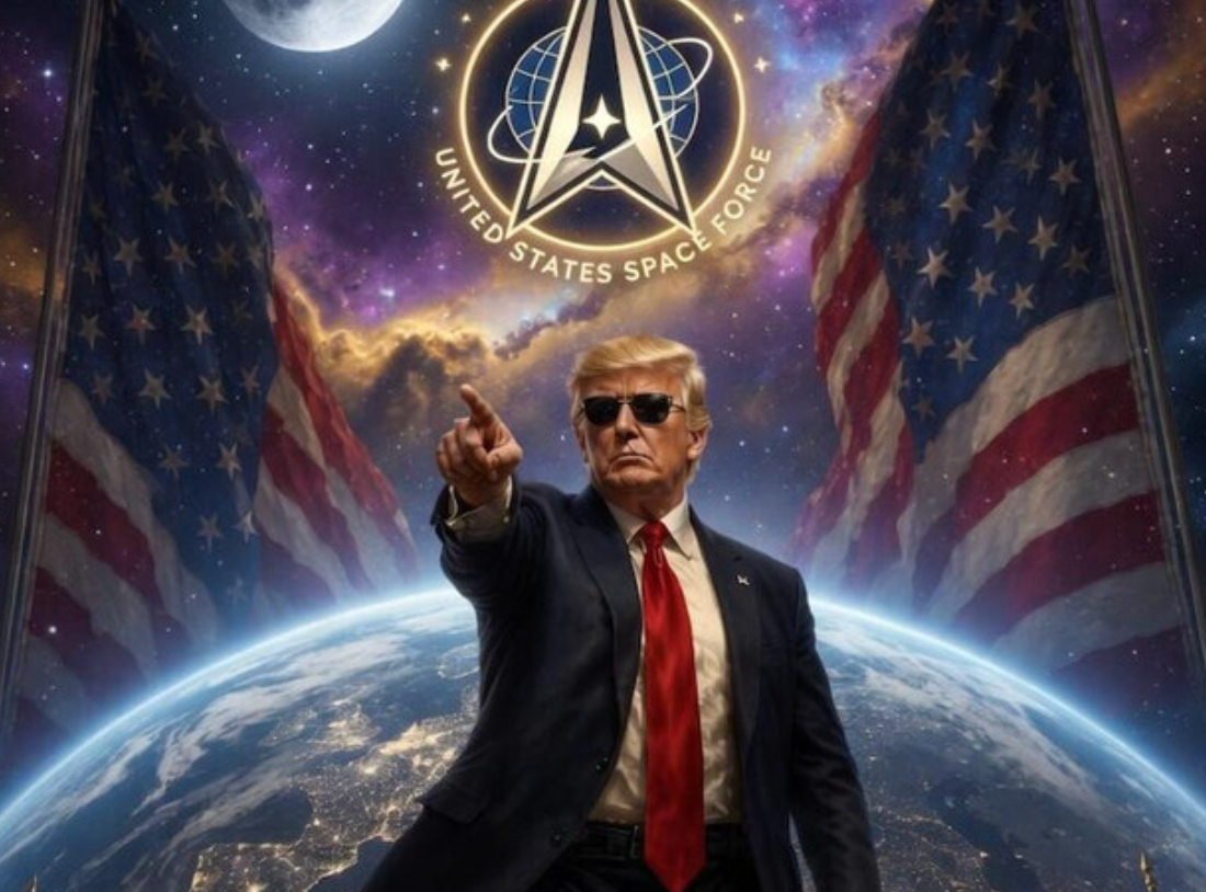 Trump aparece comandando la Fuerza Espacial con unas gafas de aviador al estilo de Biden en otro meme publicado en su red social