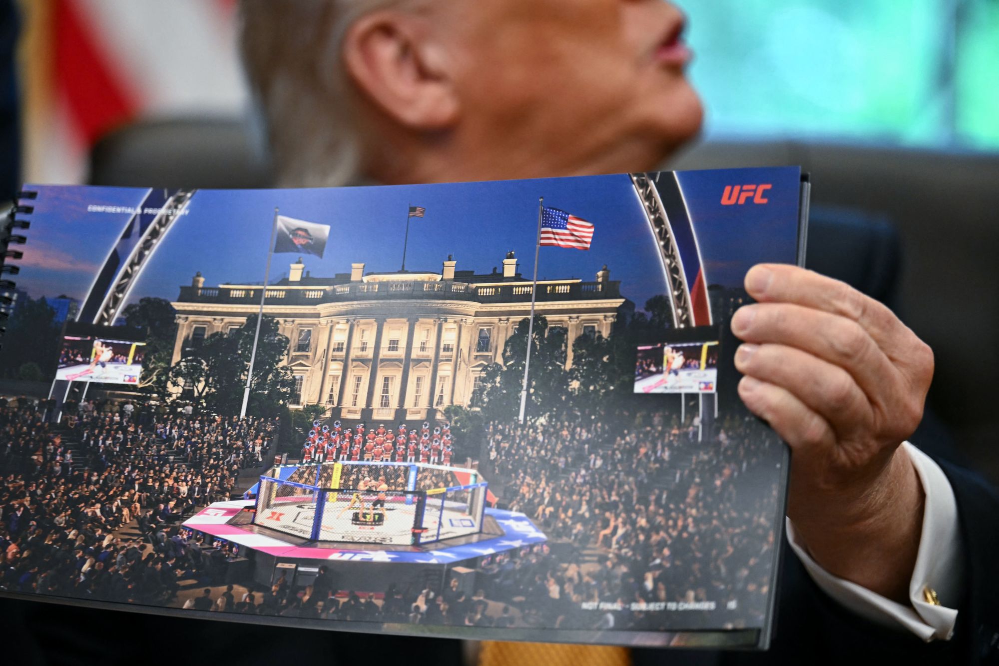 Trump mostró a principios de este mes una recreación nocturna de cómo lucirá el evento de UFC