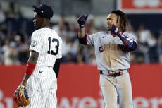 José Ramírez conecta dobles en 3 turnos seguidos y Guardianes derrotan 9-4 a Yankees