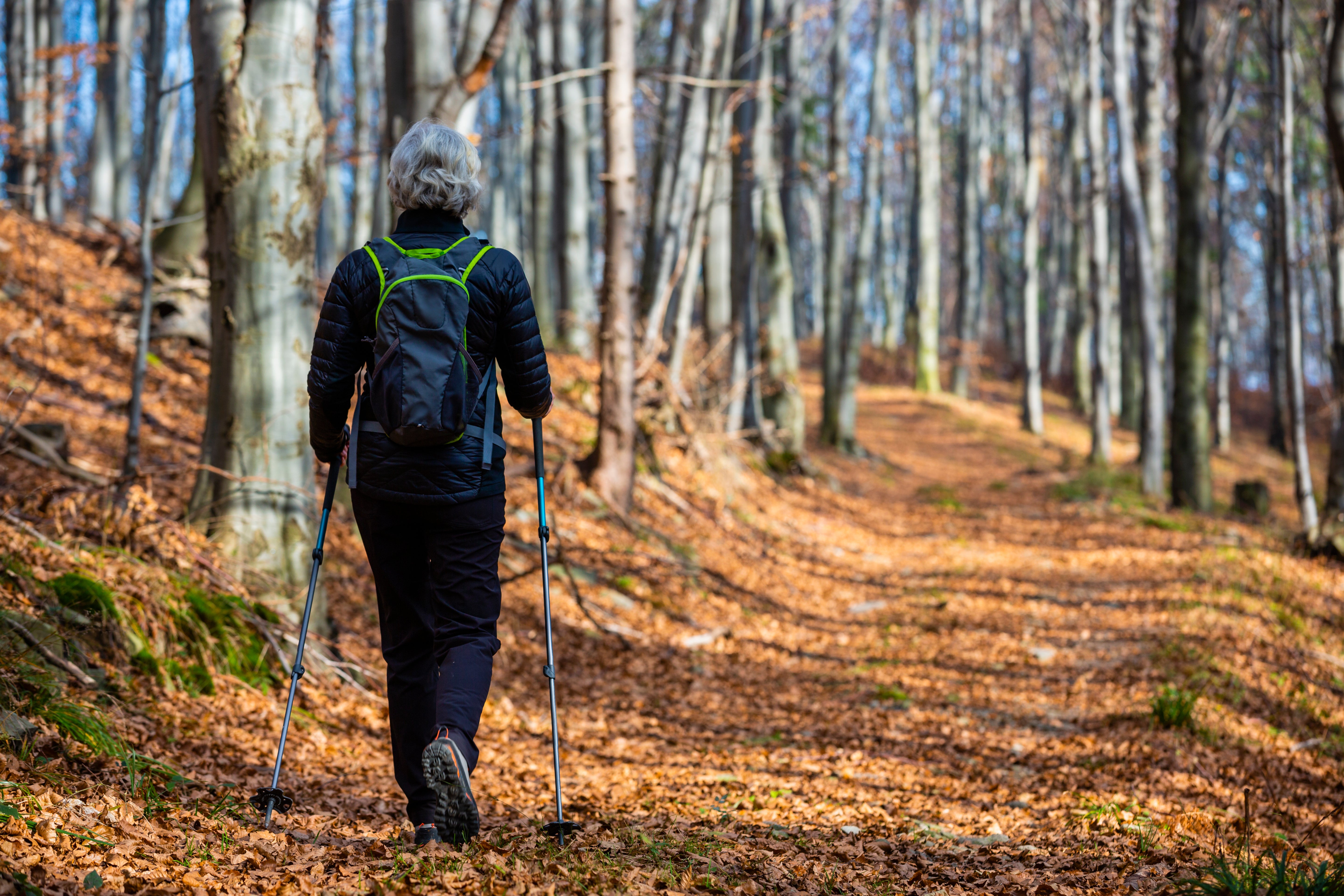 El uso de bastones puede aliviar la tensión en las articulaciones de la cadera, la rodilla y el tobillo, lo que permite realizar un ejercicio cardiovascular de menor impacto que correr