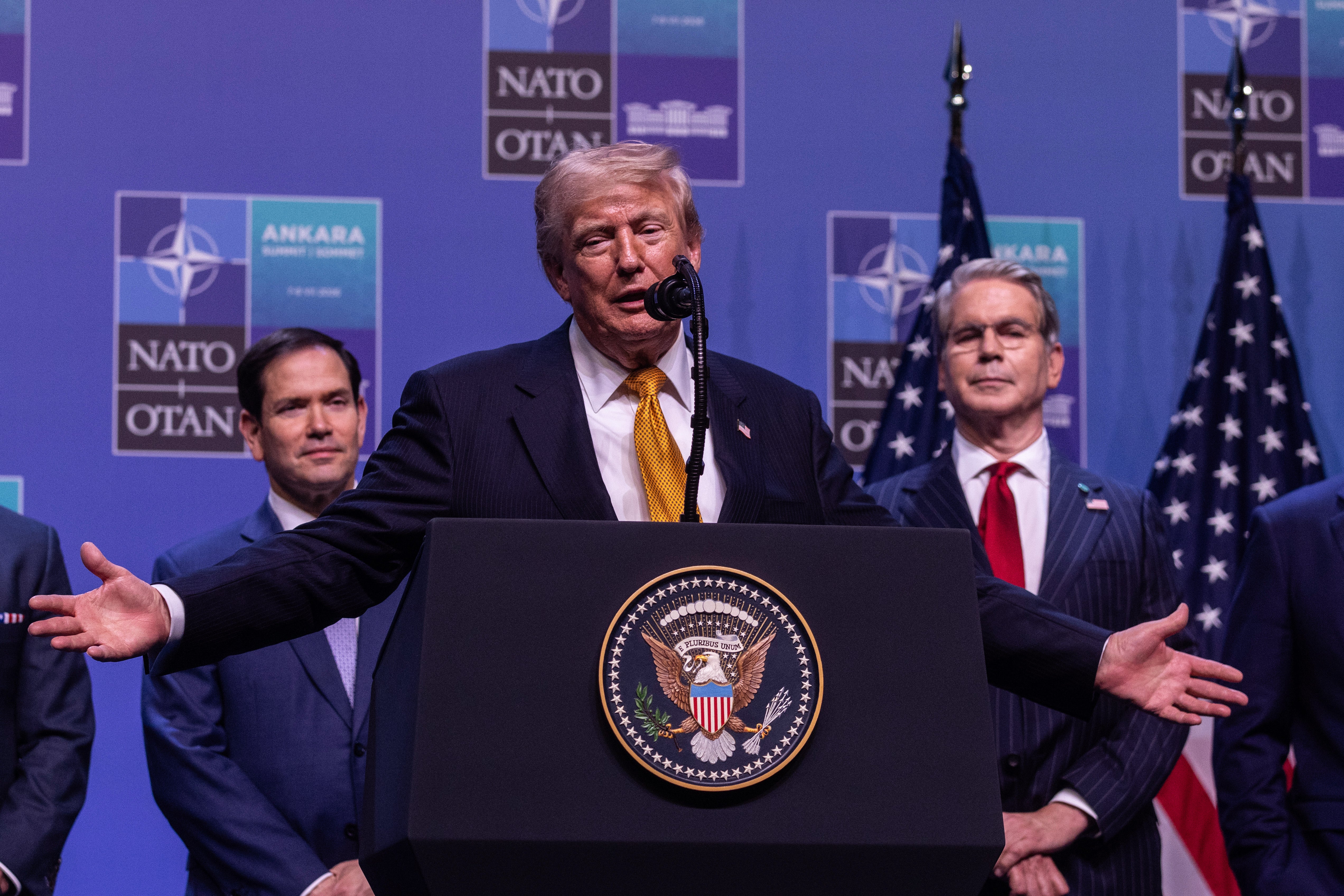<p>Donald Trump ofrece una conferencia de prensa durante la cumbre de la OTAN el 8 de julio de 2026 en Ankara, Turquía</p>