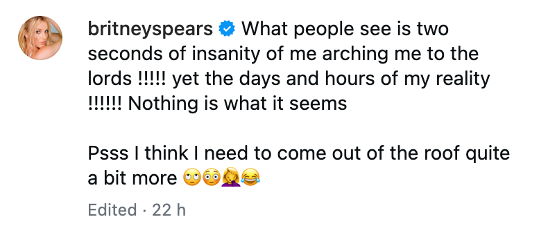 Britney Spears dijo a sus seguidores en Instagram que “nada [era] lo que [parecía]”, en respuesta a unas fotos en las que aparecía circulando por una autopista de Los Ángeles