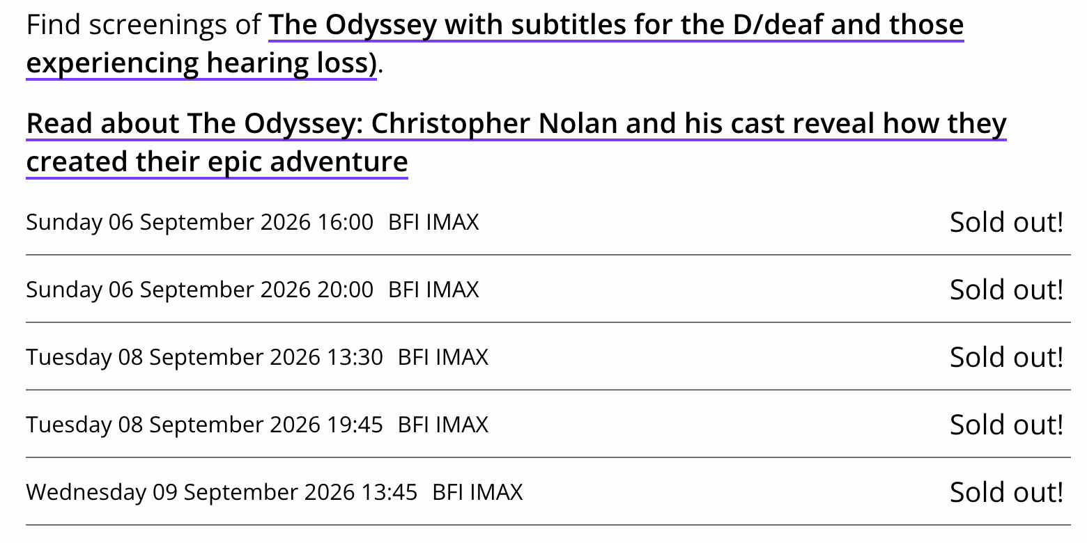 Las funciones de ‘La Odisea’ en el BFI IMAX están agotadas hasta el 9 de septiembre